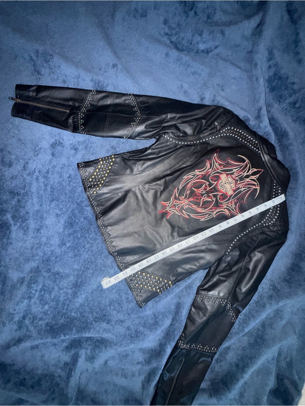 Harley-Davidson Black Leather Jacket with Red Back Flame Graphic